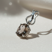 14K White Gold Oval Smoky Quartz Pendant with Wishbone Bail - three quarter view