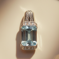 14K White Gold Emerald-Cut Aquamarine & Diamond Pendant - editorial top-down