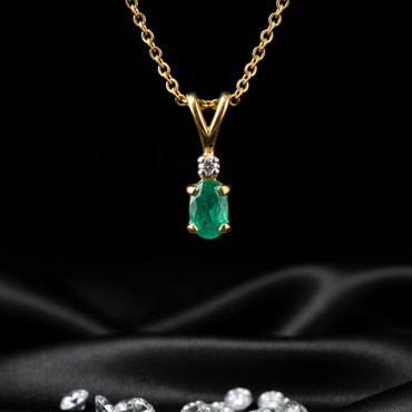 14K Yellow Gold Oval Emerald Diamond Accent Pendant - Front Close-Up