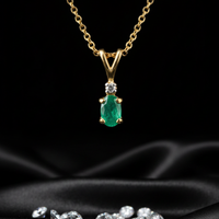 14K Yellow Gold Oval Emerald Diamond Accent Pendant - Front Close-Up
