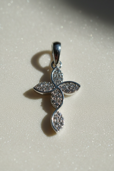 10K White Gold 1/10ctw Natural Diamond Swirl Cross Pendant - angle 1