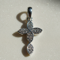 10K White Gold 1/10ctw Natural Diamond Swirl Cross Pendant - angle 1