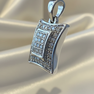 14K white gold diamond cushion shield pendant side view