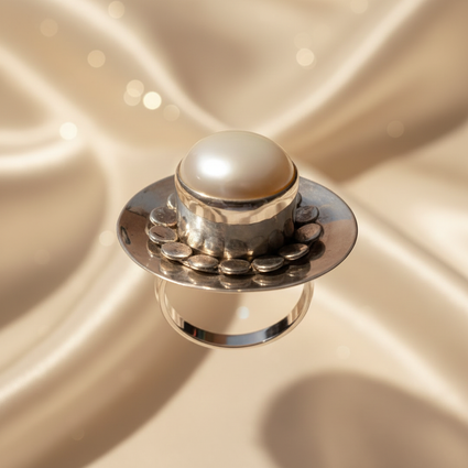 Sterling Silver Mabe Pearl Bezel Cocktail Ring - Front View