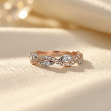 10K Rose & White Gold Natural Diamond Ladies Stackable Ring - side profile