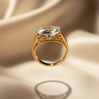 14K Yellow Gold East-West White Topaz Ring – Underside Filigree View