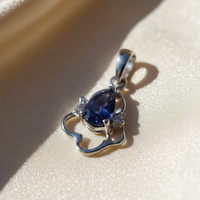 14K White Gold Tanzanite & Diamond Art Nouveau Pendant - Macro View