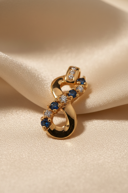 10K Yellow Gold Sapphire & Diamond Infinity Pendant – Angle View