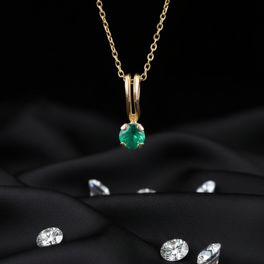 10K Yellow Gold Round Emerald Solitaire Pendant - Full View