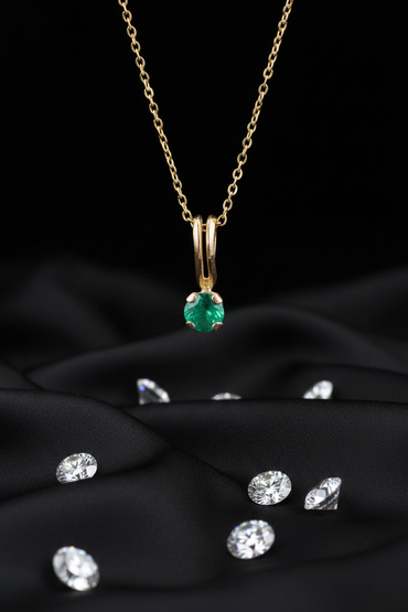 10K Yellow Gold Round Emerald Solitaire Pendant - Full View