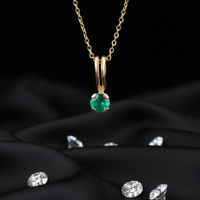 10K Yellow Gold Round Emerald Solitaire Pendant - Full View