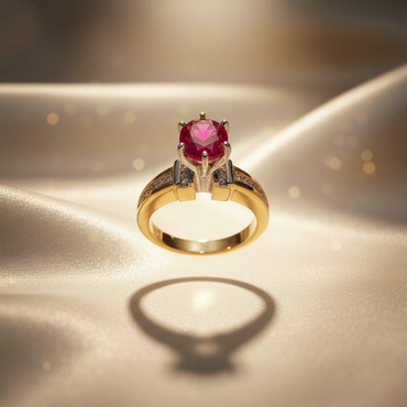 14K Two-Tone Gold Red Stone & Diamond Solitaire Ring - Marketing Image 5