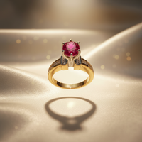 14K Two-Tone Gold Red Stone & Diamond Solitaire Ring - Marketing Image 5