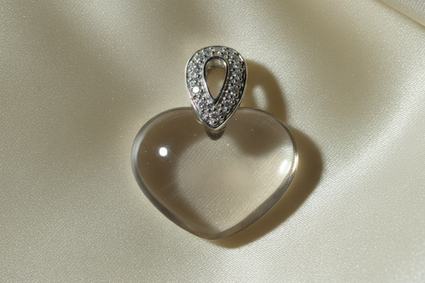 14K White Gold Heart Smoky Quartz and Diamond Pendant - top view