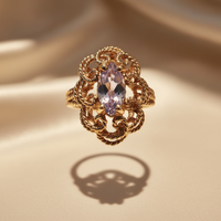 10K Yellow Gold Vintage Filigree Rope-Twist Amethyst Ring — Front View