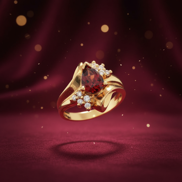 10K yellow gold marquise garnet starburst ring luxury editorial marketing photo