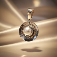 Sterling Silver Mabe Pearl Round Disc Pendant - Front View