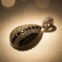 14K White Gold Black & White Sapphire Teardrop Pavé Pendant – Side View