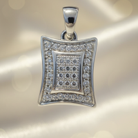 14K white gold diamond cushion shield pendant front view