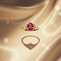 14K Yellow Gold Oval Ruby & Diamond Three-Stone Ring - Marketing Image 3