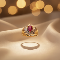 14K Yellow Gold Pear Ruby & Diamond Ring - Marketing Image 1