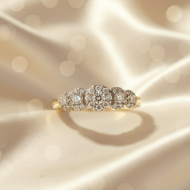 10K Yellow Gold Diamond Three-Flower Cluster Ladies Anniversary Ring - marketing image front