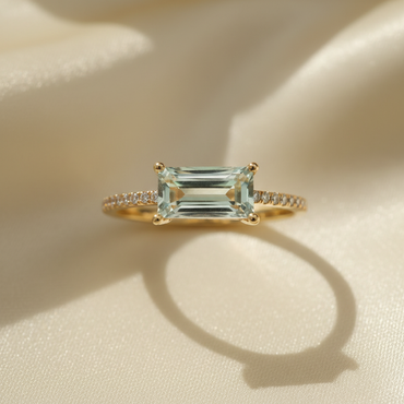 14K Yellow Gold Green Amethyst & Diamond Ring - Editorial Top View