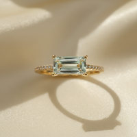 14K Yellow Gold Green Amethyst & Diamond Ring - Editorial Top View