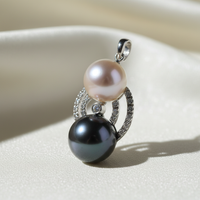 14K White Gold Black & White Freshwater Pearl Diamond Pendant - three quarter editorial