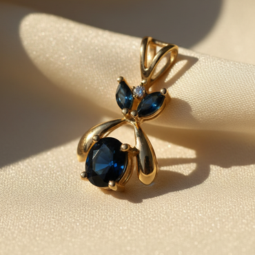 14K Yellow Gold Sapphire & Diamond Pendant – Angle View