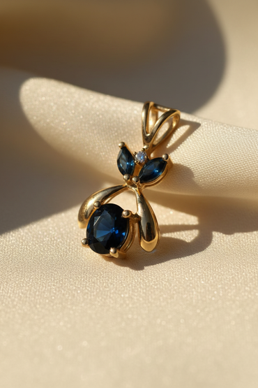 14K Yellow Gold Sapphire & Diamond Pendant – Angle View