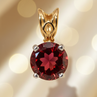 14K two-tone gold round garnet pendant front view