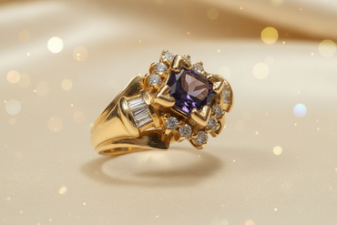 Created Alexandrite & Diamond Cocktail Ring in 14K Yellow Gold