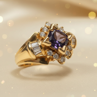 Created Alexandrite & Diamond Cocktail Ring in 14K Yellow Gold