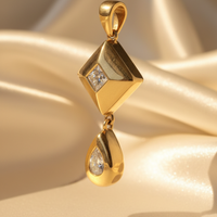 14K yellow gold diamond kite and teardrop two-part drop pendant, three-quarter side view
