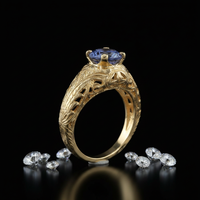 14K Yellow Gold Antique Filigree Tanzanite Ring - Side Profile