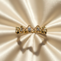 10K Yellow Gold Diamond Irish Clover Wedding Band - three-quarter view