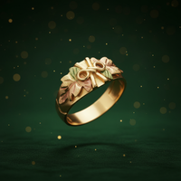 10K Black Hills Gold grape leaf wide band ring luxury editorial marketing photo