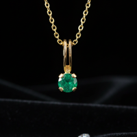 10K Yellow Gold Round Emerald Solitaire Pendant - Front Close-Up
