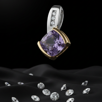 10K Two-Tone Gold Cushion Amethyst Diamond Pendant - Three-Quarter Angle