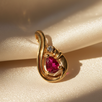 14K Yellow Gold Pear Ruby & Diamond Pendant - angle 1