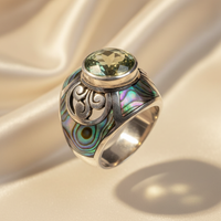 Sterling Silver Green Amethyst Abalone Shell Ring - Three-Quarter View
