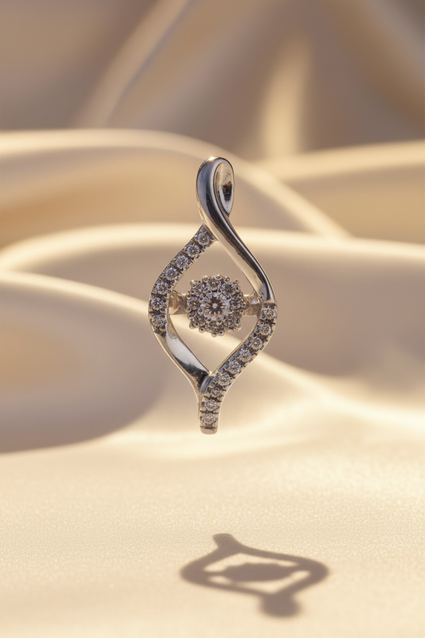 Floating diamond pendant sterling silver editorial marketing image