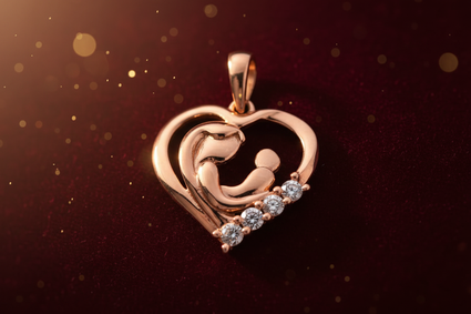1/5 CTW Diamond Mother & Child Heart Pendant in 10K Rose Gold