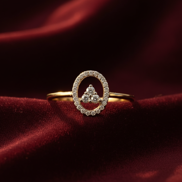 10K Yellow Gold Diamond Oval Ring with Triangle Mid Setting - marketing image front
