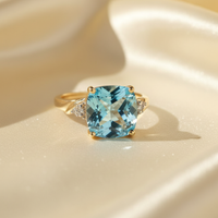 10K Yellow Gold Blue Topaz & Diamond Ring - three-quarter angle