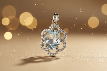 Aquamarine & Diamond Flower Halo Pendant in 14K White Gold