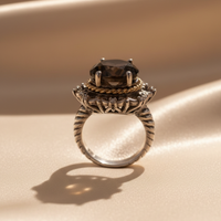 Sterling Silver 14K Yellow Gold Smoky Quartz and Diamond Ring - editorial profile