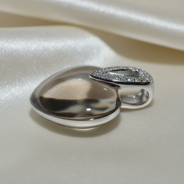 14K White Gold Heart Smoky Quartz and Diamond Pendant - side profile