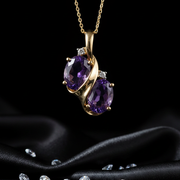 14K White Gold Dual Oval Amethyst Diamond Bypass Pendant - Front Close-Up